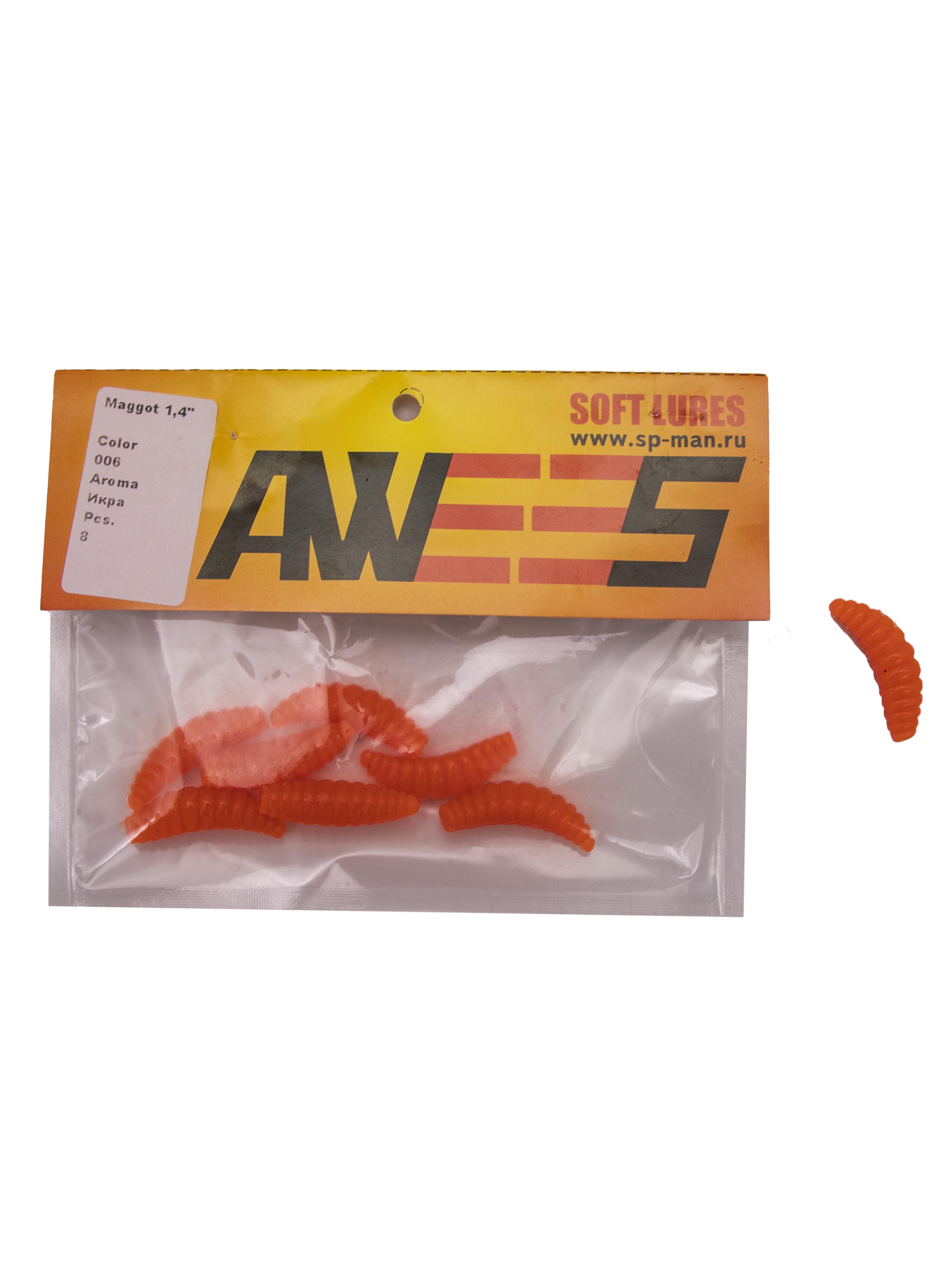Приманка силиконовая AWEES Maggot 1,4" (уп.8шт) цв.оранжевый