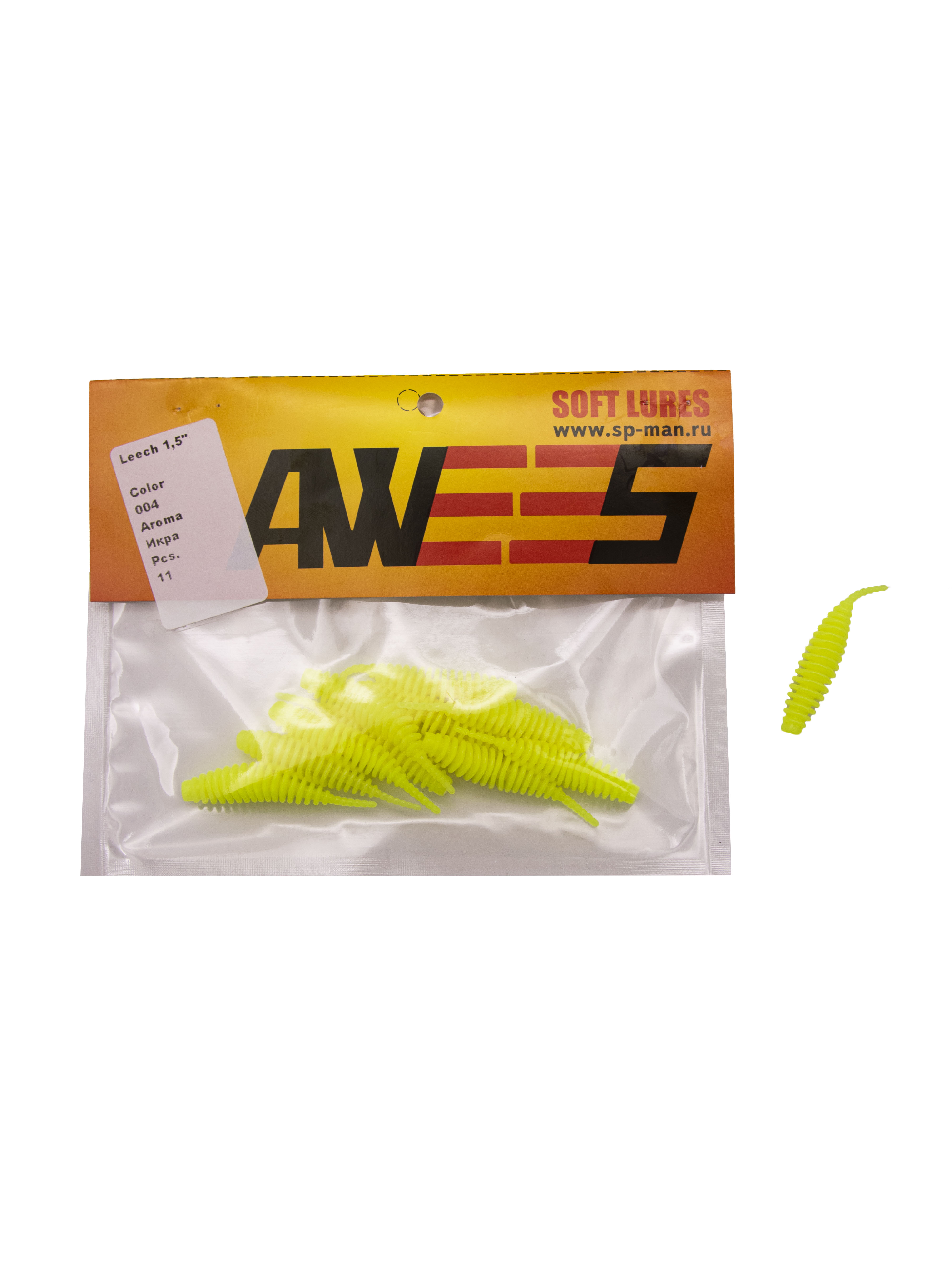 Приманка силиконовая AWEES Leech 1,5" (уп.11шт) цв.желтый