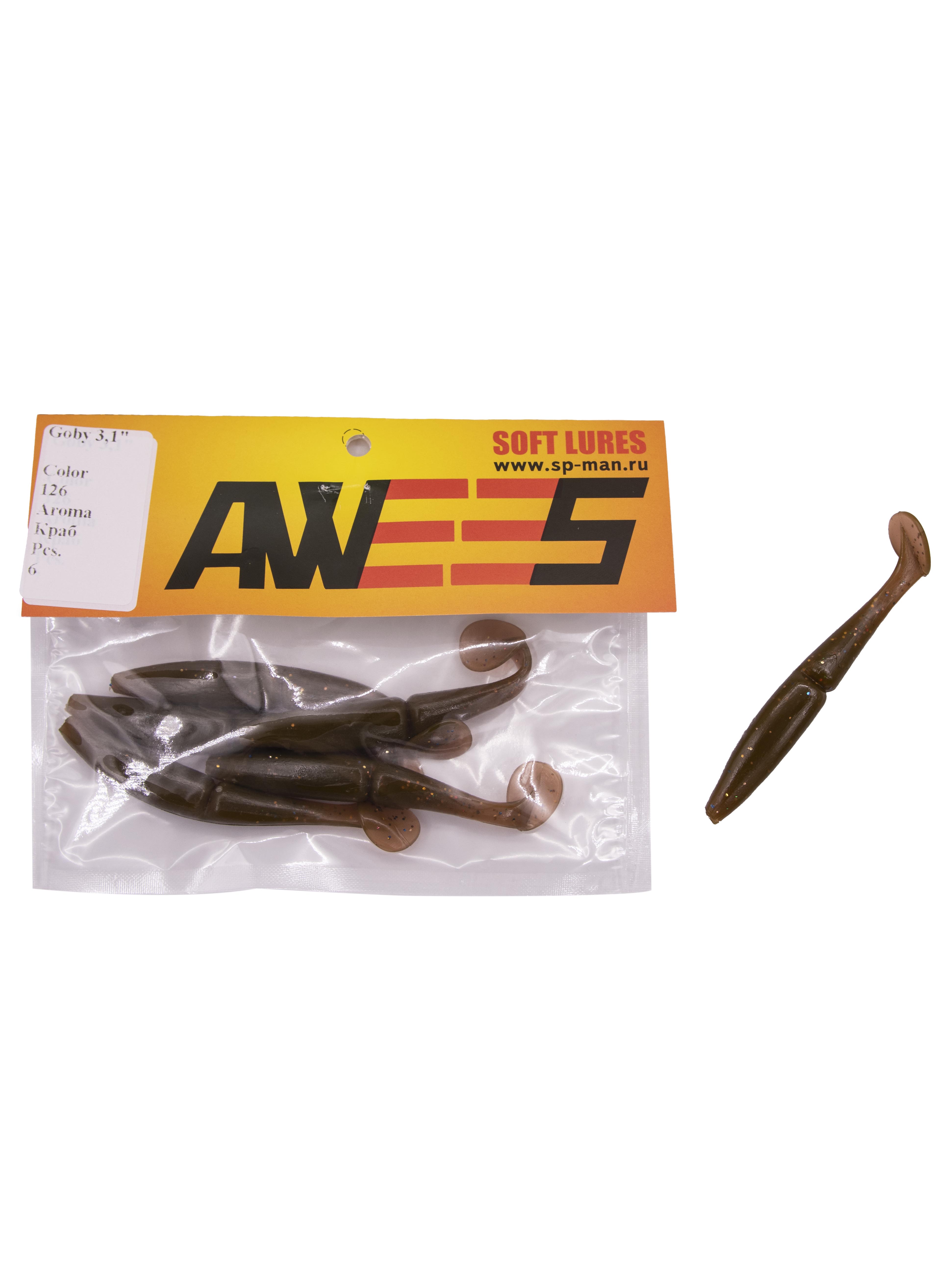 Приманка силиконовая AWEES Goby 3,1" (уп.6шт) цв.тёмно-коричневый