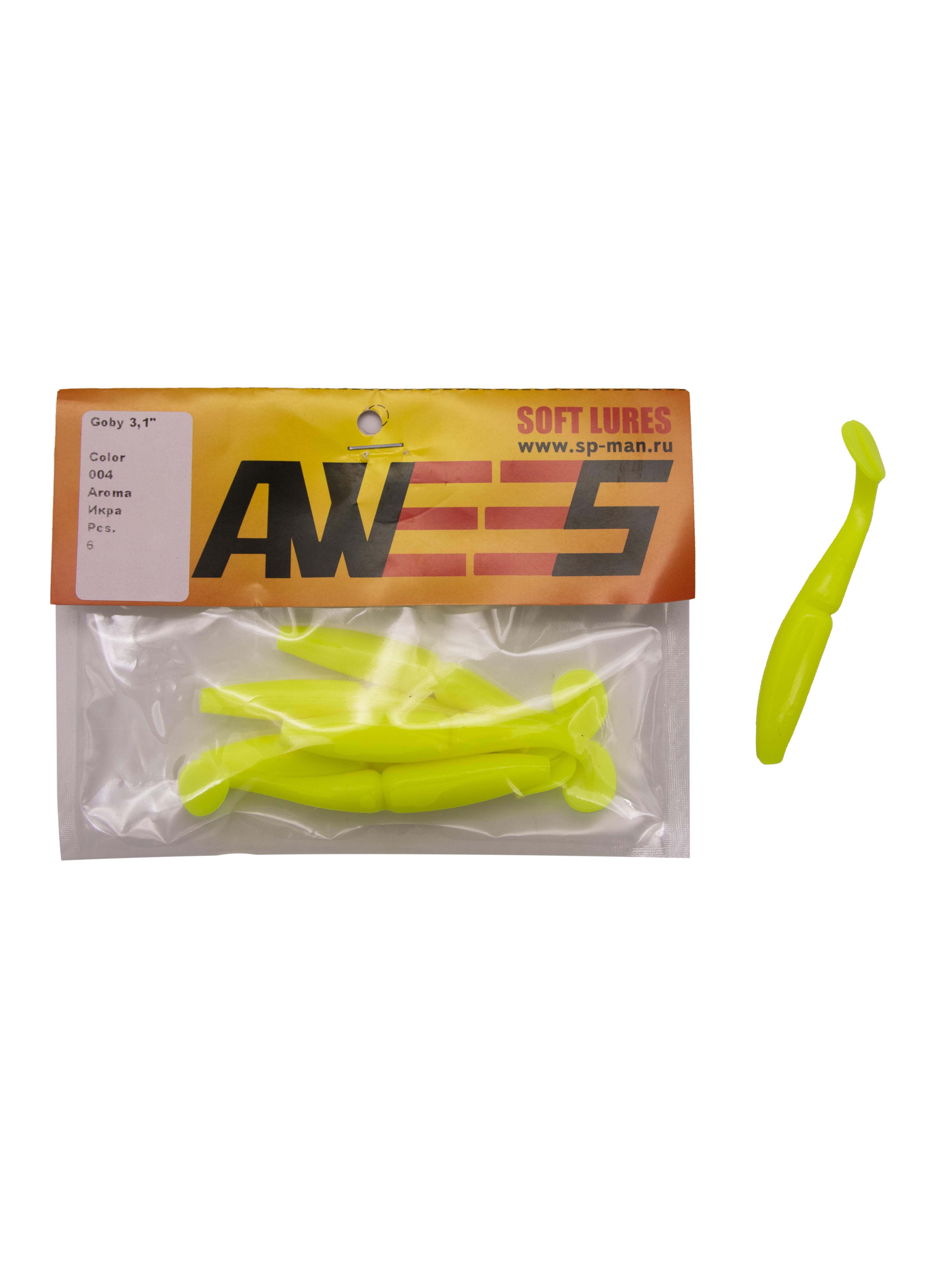 Приманка силиконовая AWEES Goby 3,1" (уп.6шт) цв.желтый