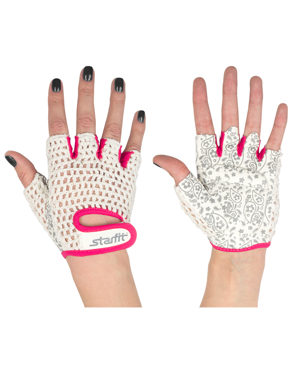Перчатки д/т. атлетики Starfit SU-110 р.XS-M цв.бело-розовый