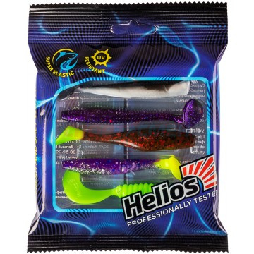 Набор силиконовых приманок Helios "Универсальный" (уп.5шт.) цв.салатово-коричнево-фиолетовый
