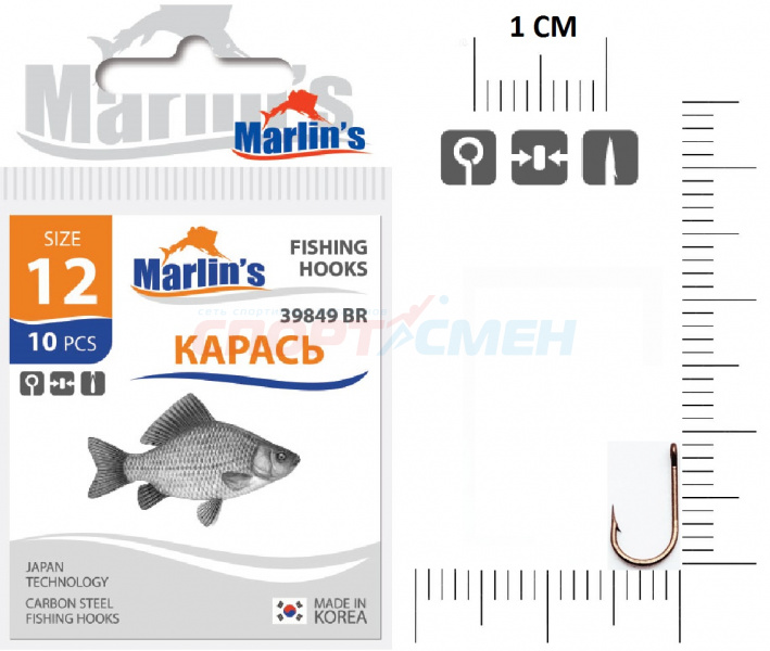 Крючки Marlins M39849BR Карась (уп.10шт)