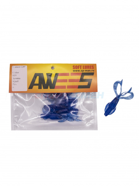 Приманка силиконовая AWEES Cancer 2,8" (уп.6шт) цв.синий