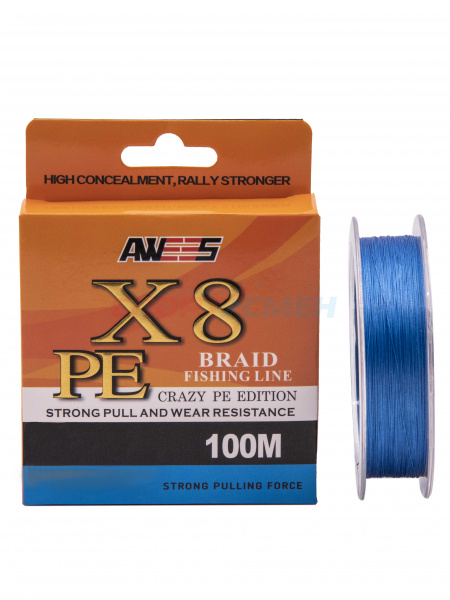 Шнур плетёный AWEES PE-X8 Blue 100м.