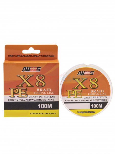 Шнур плетёный AWEES PE-X8 Yellow 100м.