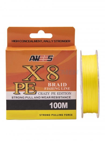 Шнур плетёный AWEES PE-X8 Yellow 100м.