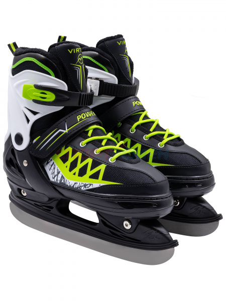 Коньки ледовые раздвижные Virtey POWER BW-166  р.31-40 цв.зелено-черный