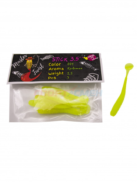 Приманка силиконовая Master Twist STICK 3,5" (7шт.) цв.желтый