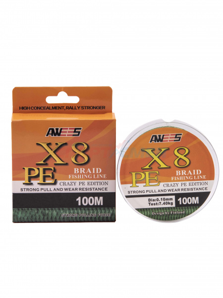 Шнур плетёный AWEES PE-X8 CAMO Dark Green 100м.