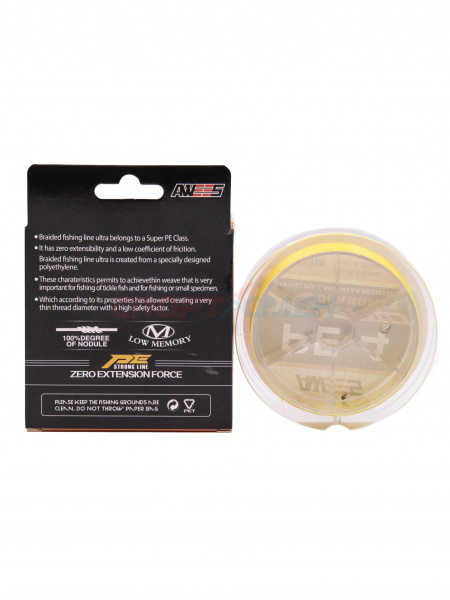 Шнур плетёный AWEES PE-4 Yellow 100м.