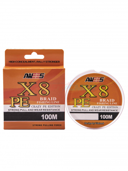 Шнур плетёный AWEES PE-X8 Orange 100м.