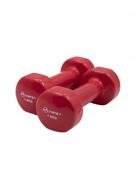 Гантель Virtey LKDB-504A виниловая 1,5кг red