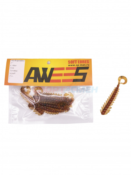 Приманка силиконовая AWEES Skolopendra 3" (уп.7шт) цв.коричнево-желтый