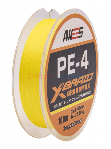 Шнур плетёный AWEES PE-4 Yellow 100м.