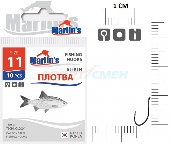 Крючки Marlin`s M016BLN Плотва AJI BLN (уп.10шт)