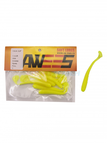 Приманка силиконовая AWEES Stick 3.5" (уп.7шт) цв.желтый
