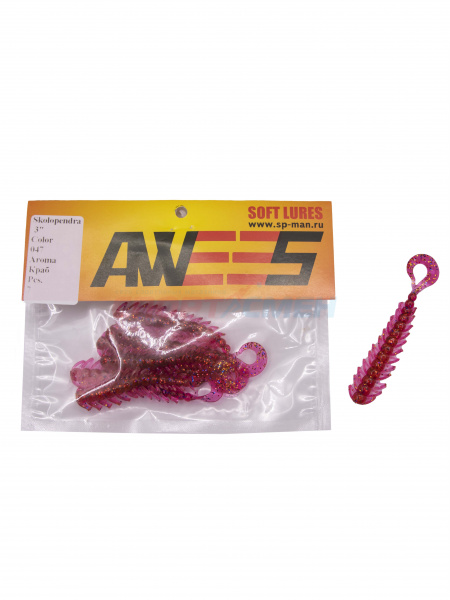 Приманка силиконовая AWEES Skolopendra 3" (уп.7шт) цв.красно-розовый