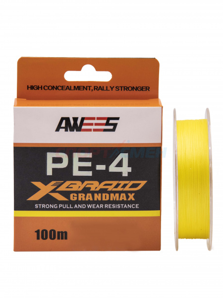 Шнур плетёный AWEES PE-4 Yellow 100м.